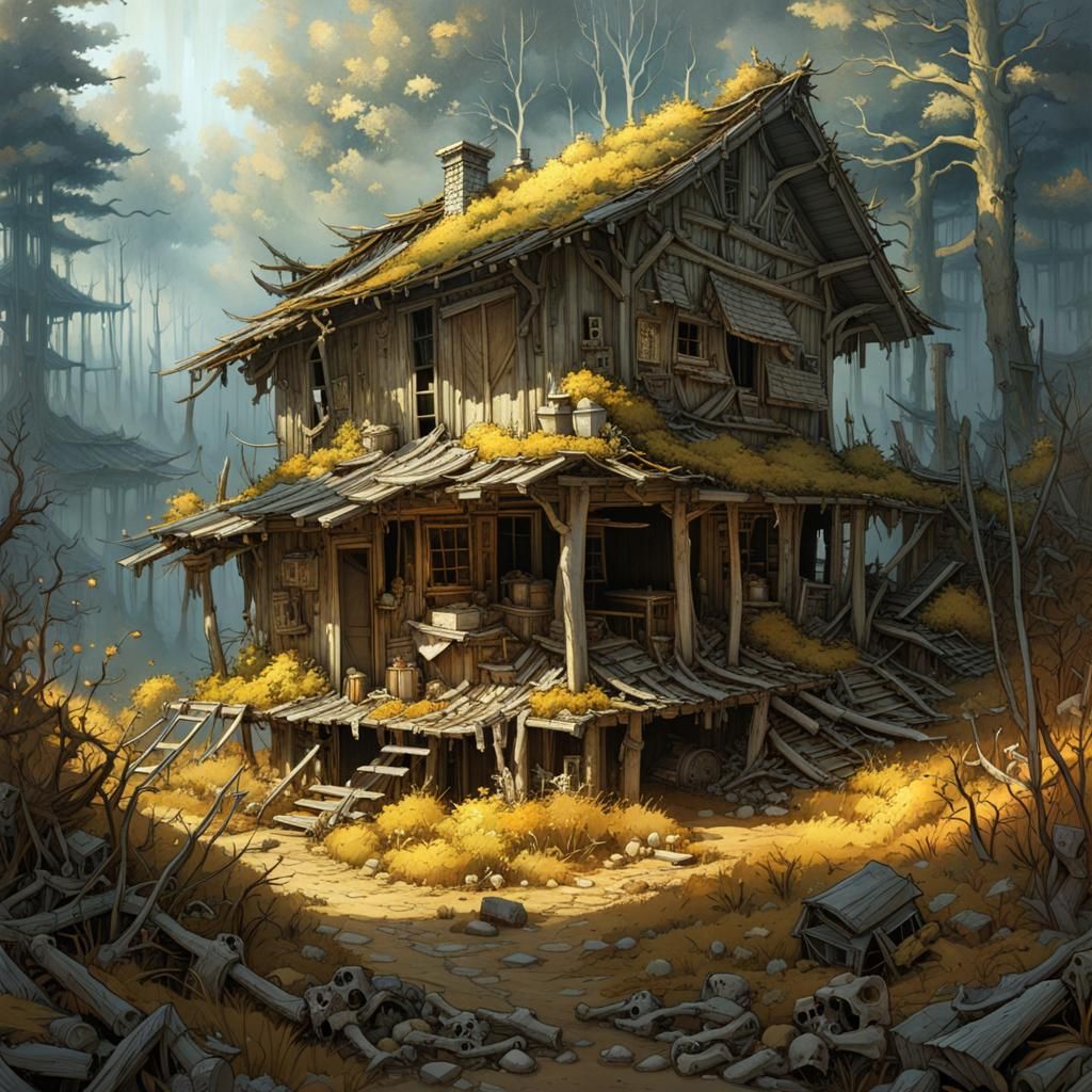 Eerie Countryside Village with Hidden Bones