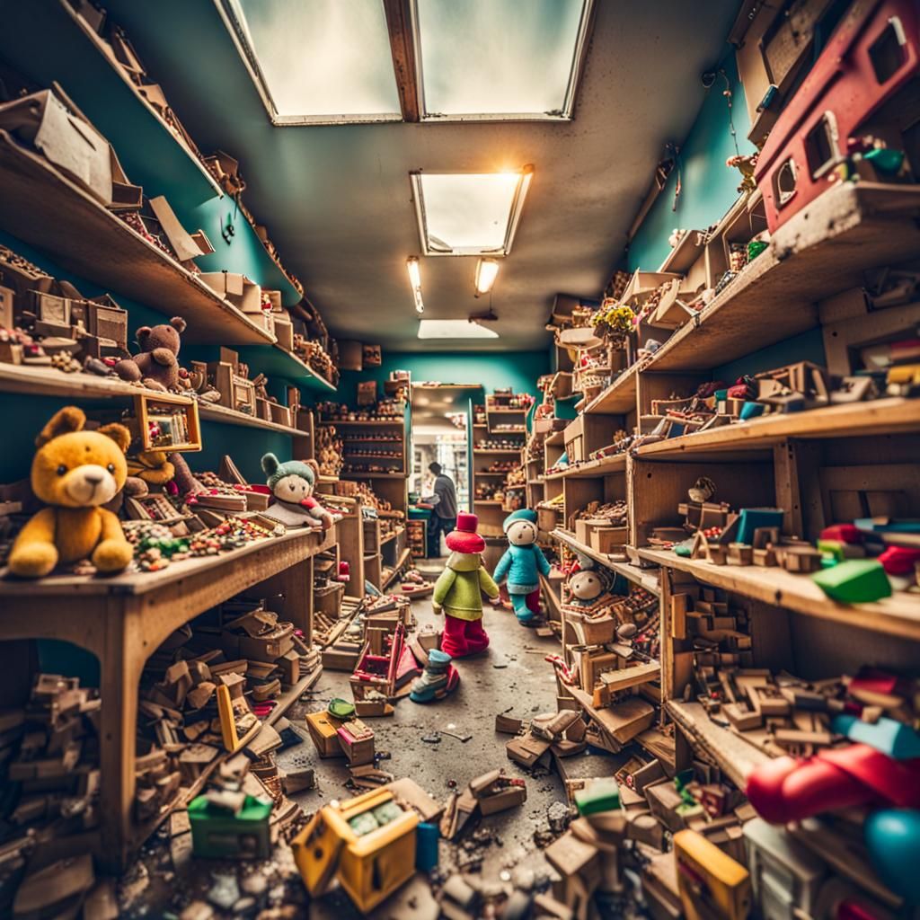 Toy Shop Transition: From Bustling to Ruined