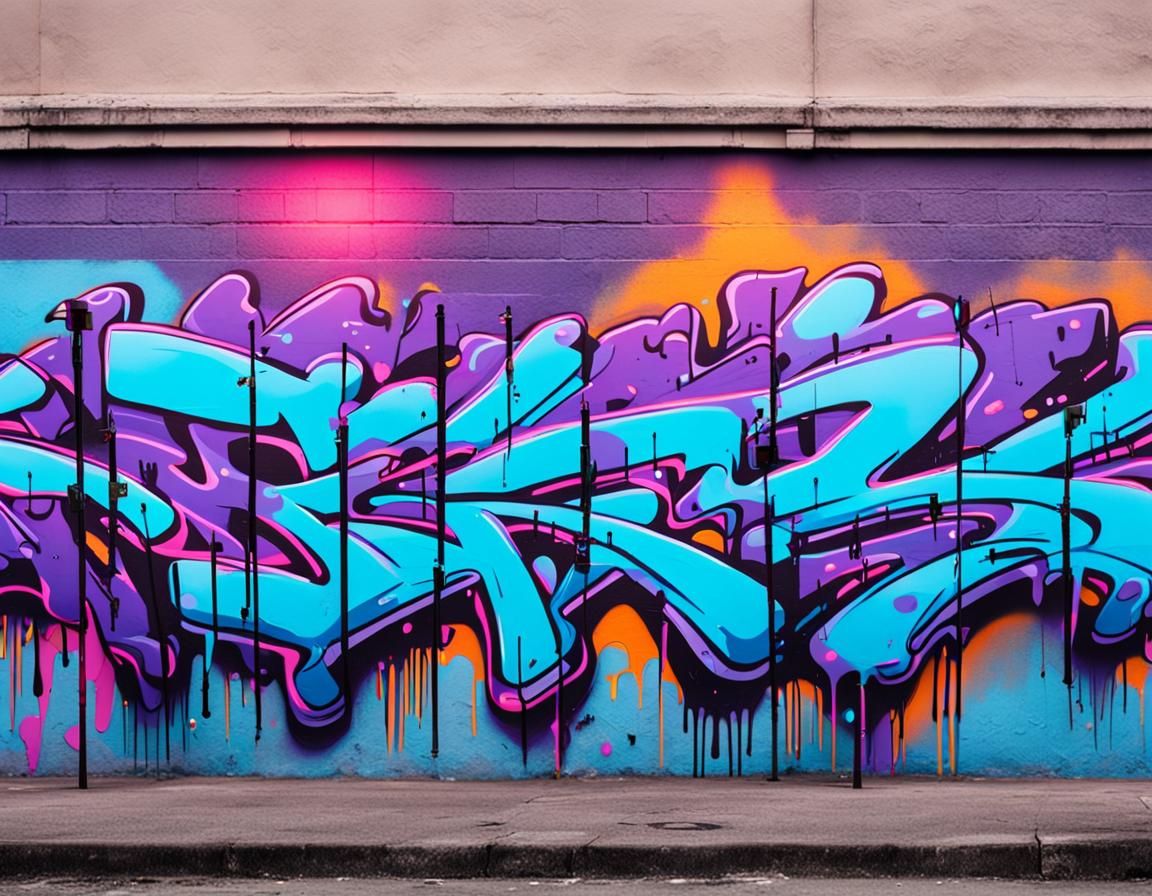 Urban Graffiti Street Art with Neon Lights