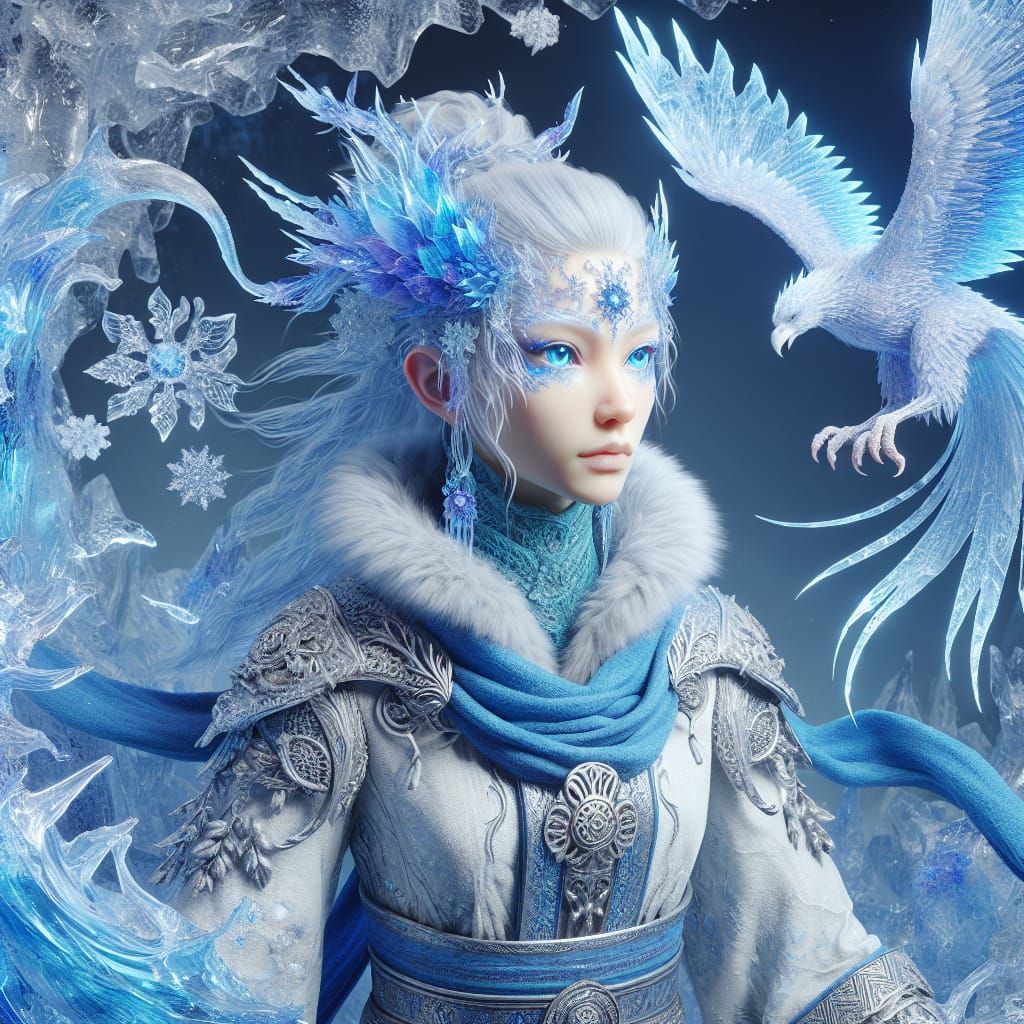 Ice Goddess with Phoenix in Fantasy Concept Art