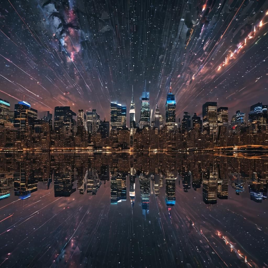 Futuristic Mirrored Manhattan Skyline at Night