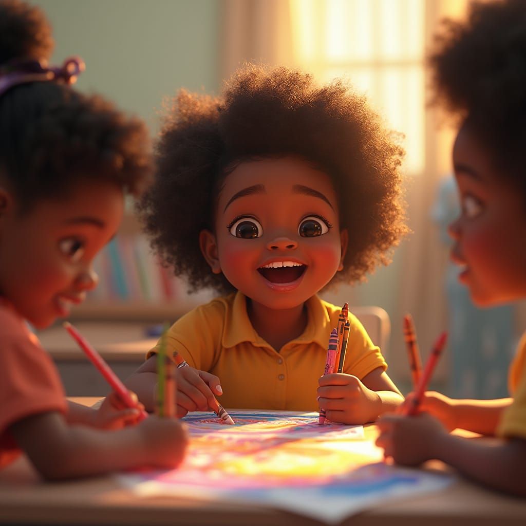 Celebratory Girl Creates Artwork with Friends