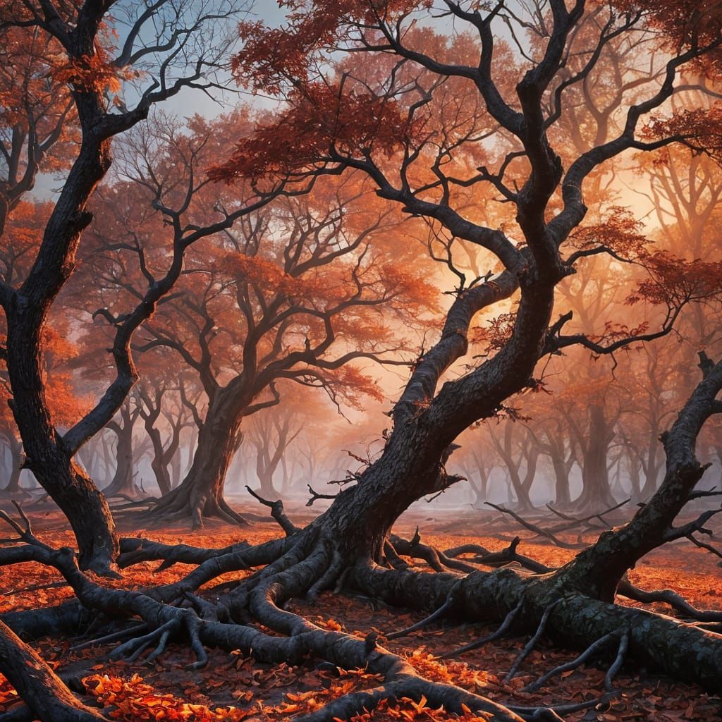 Red Rowan Berries Burning in Azure Sunset Glow