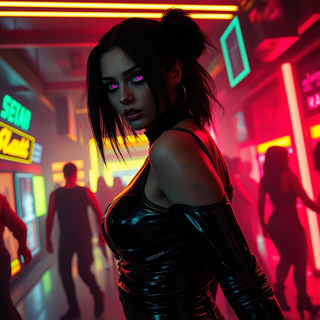 Cyberpunk Goth Goddess on the Dance Floor