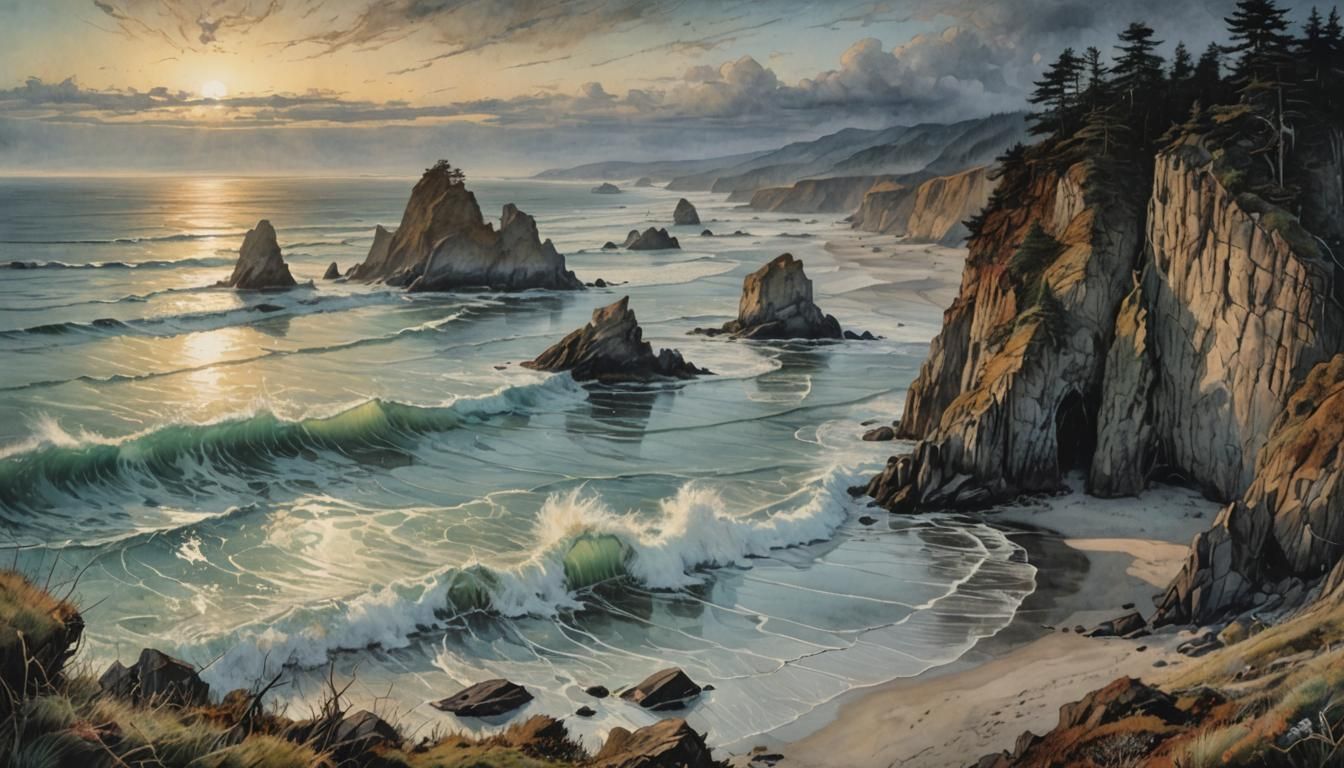 Oregon Coastline in Evening Light
