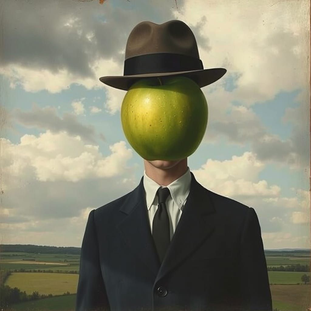 Surreal Man with Apple: A Portrait in Realistic Style