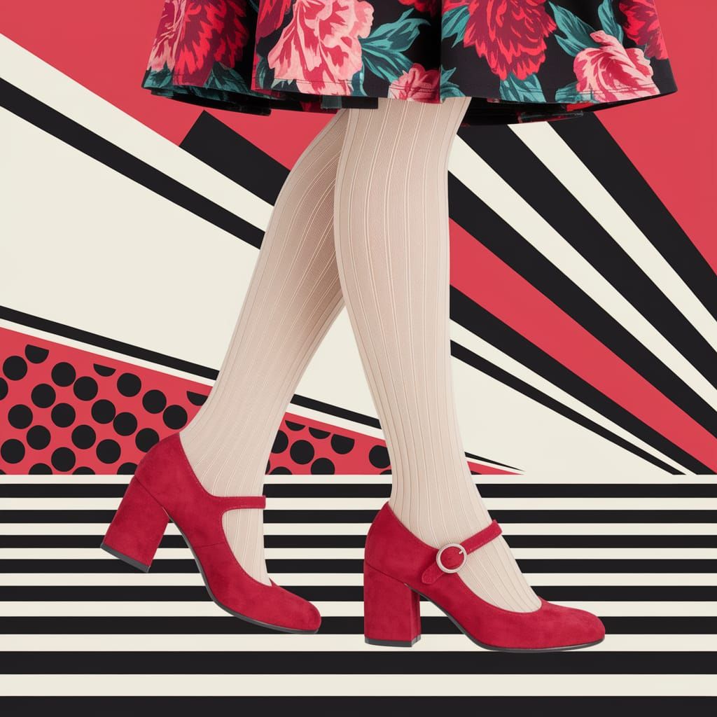 Vibrant Pop Art Graphic Design Featuring Red Mary Jane Heels