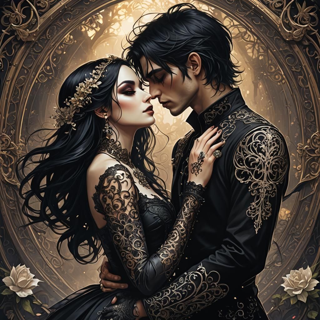 Romantic Goth Couple About to Kiss, Dark Fantasy