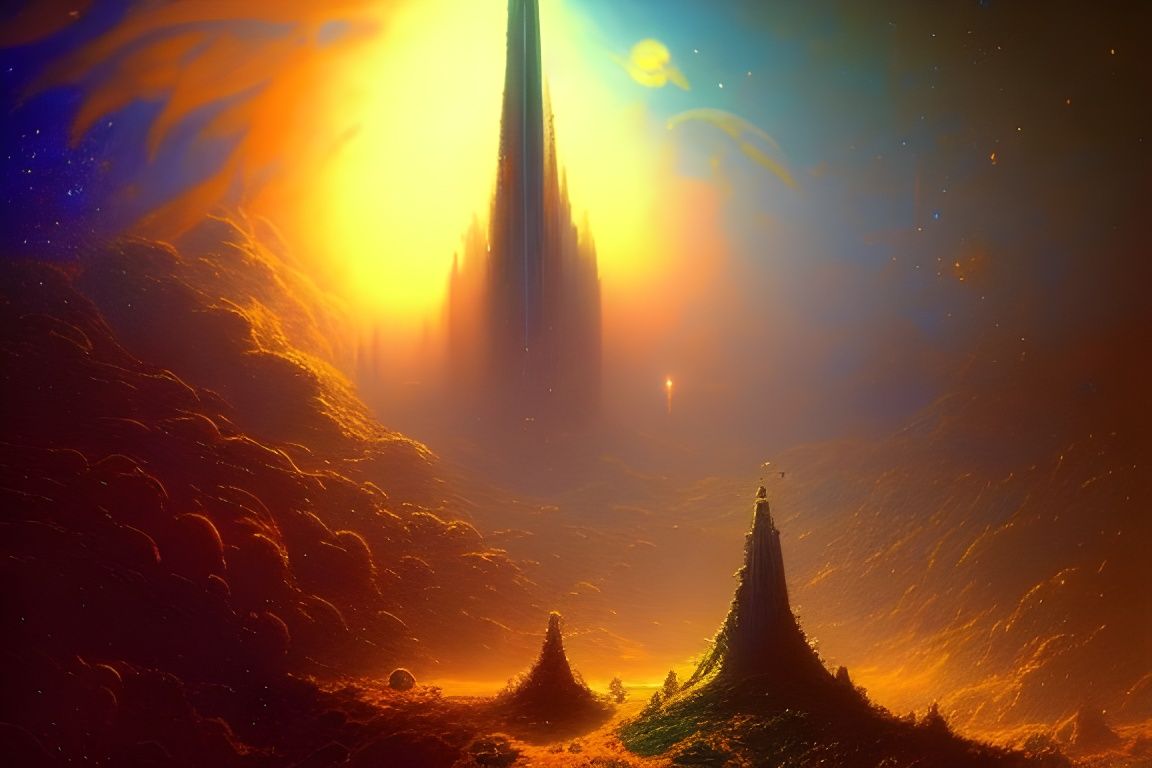 Alien Planet: Ivory Tower in Detailed Oil Painting Style