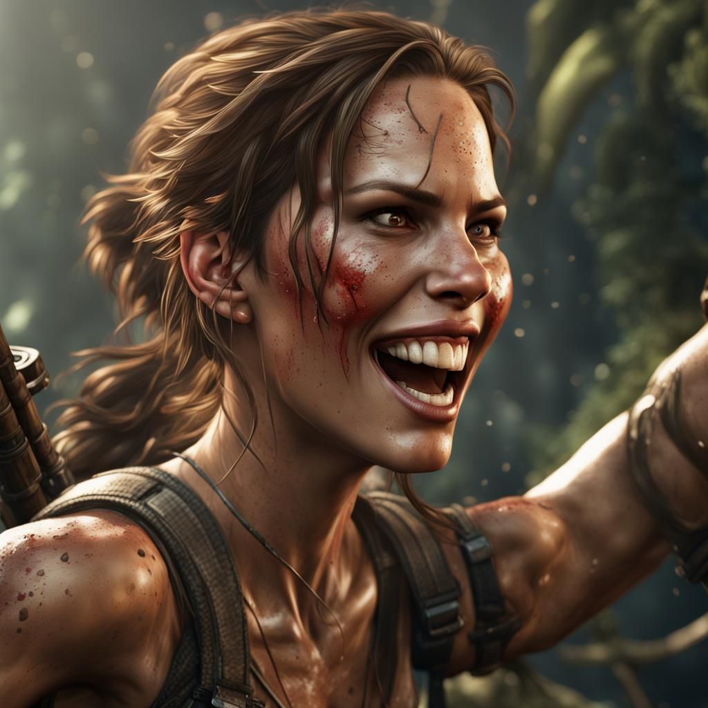Lara Croft Laughing: Detailed Matte Painting