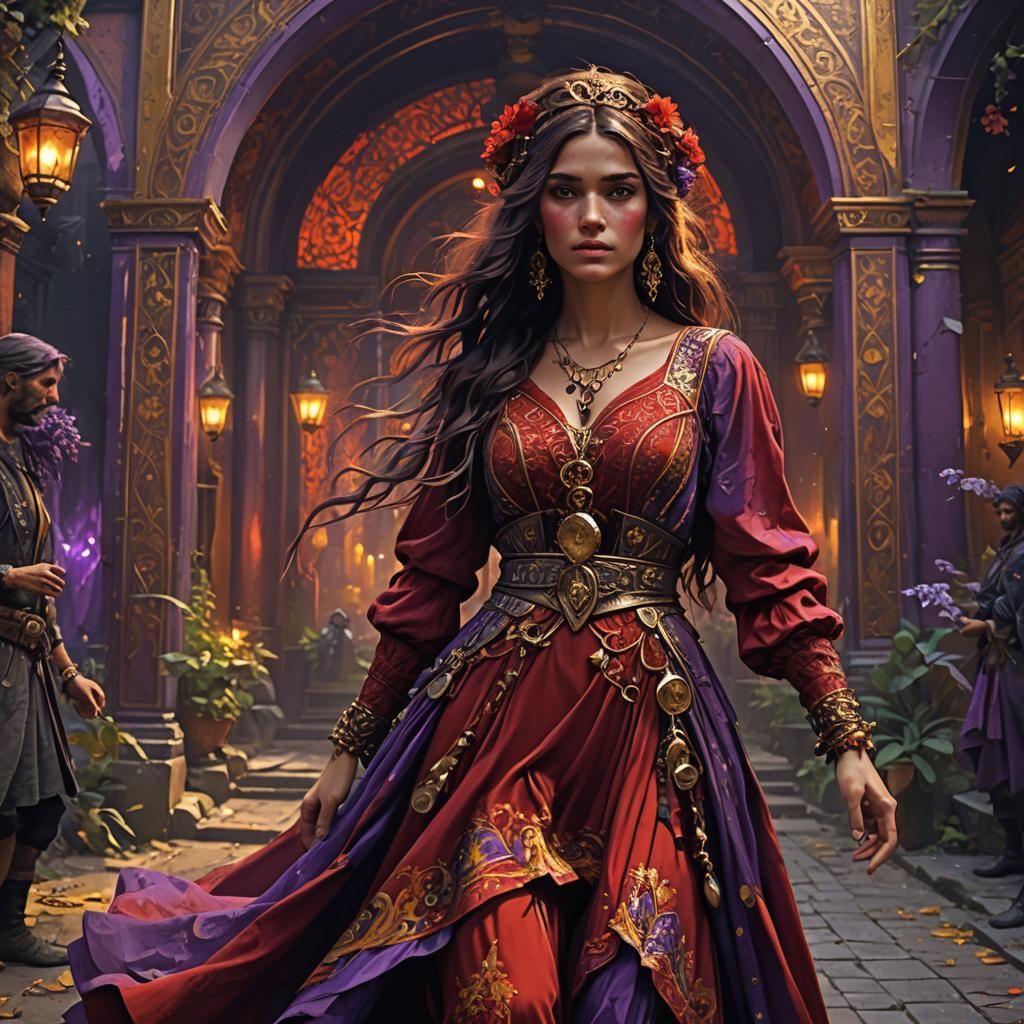 Woman in Long Red Dress: Dark Fantasy Art