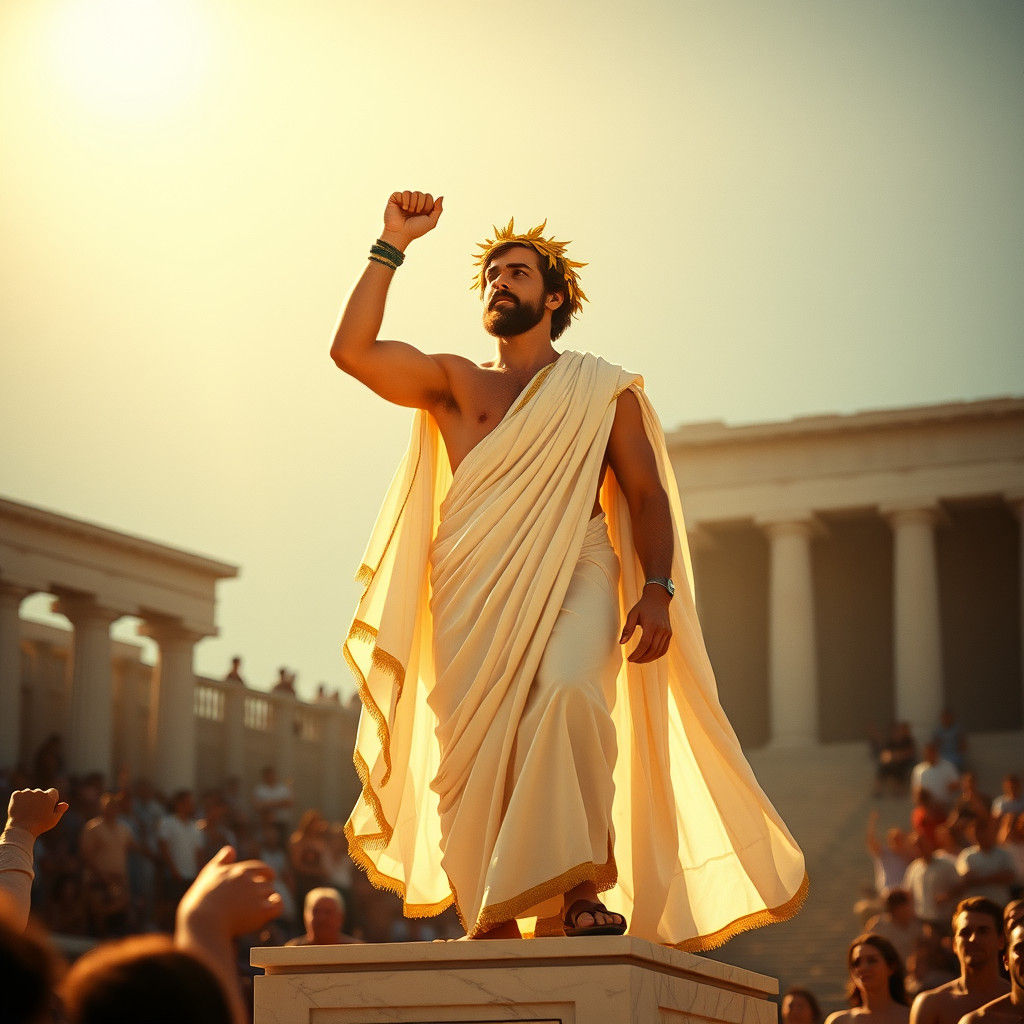 Triumphant Greek Athlete in Golden Light