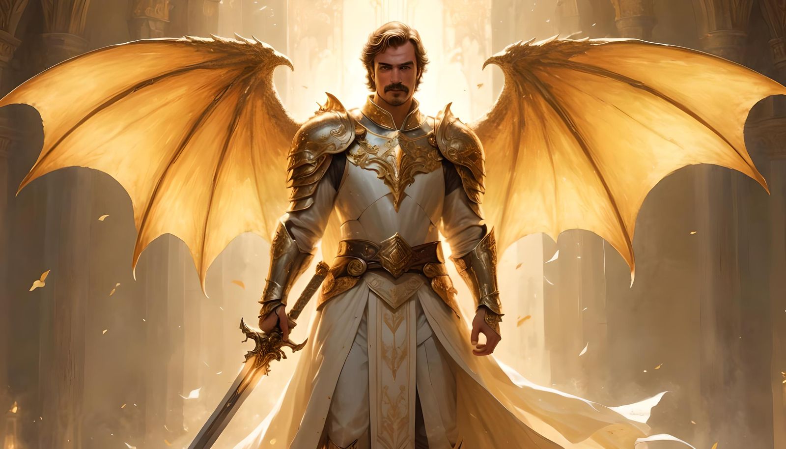 Handsome Paladin with Radiant Wings in Fantasy Art