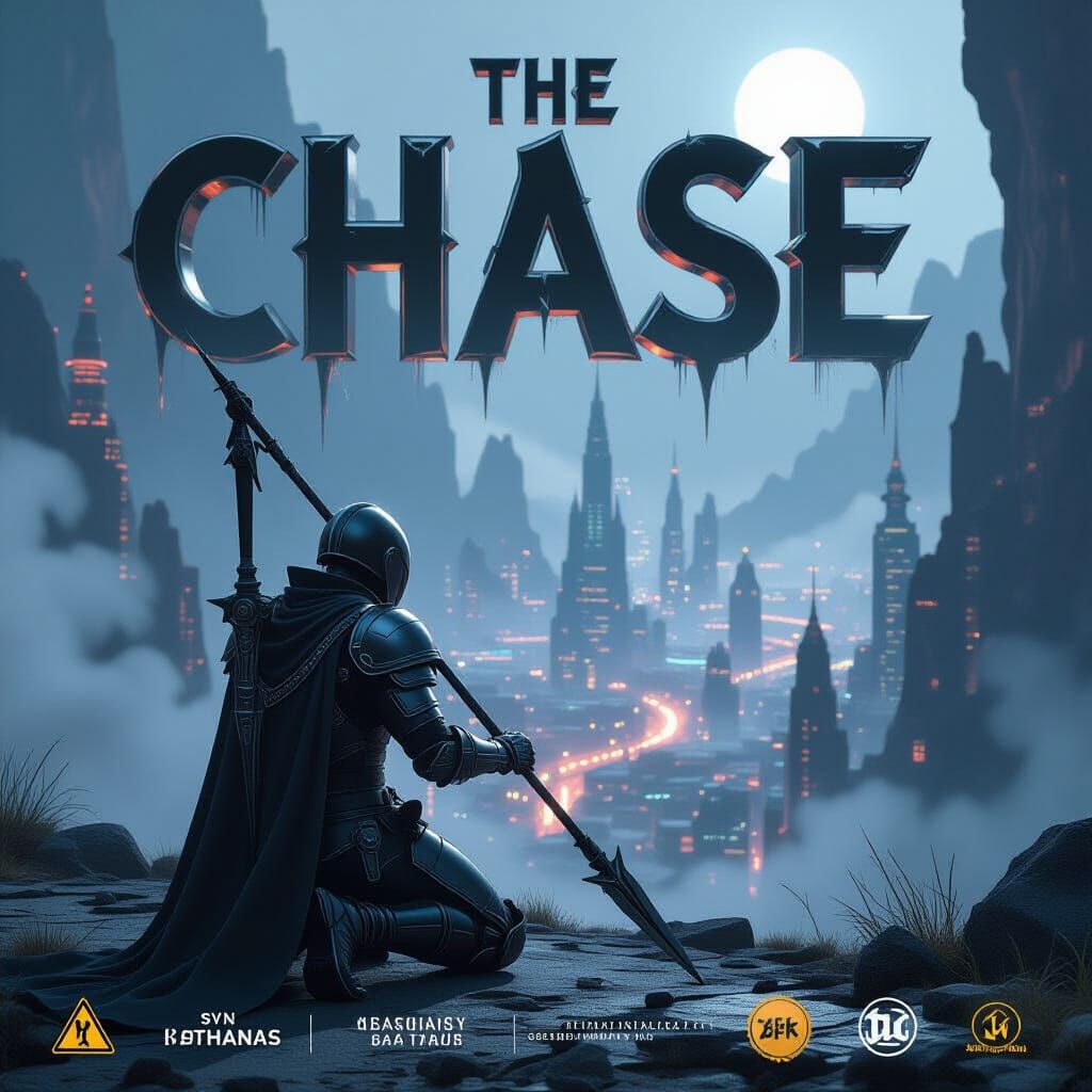 Futuristic Knight Over Neon City Valley in Cyberpunk Style