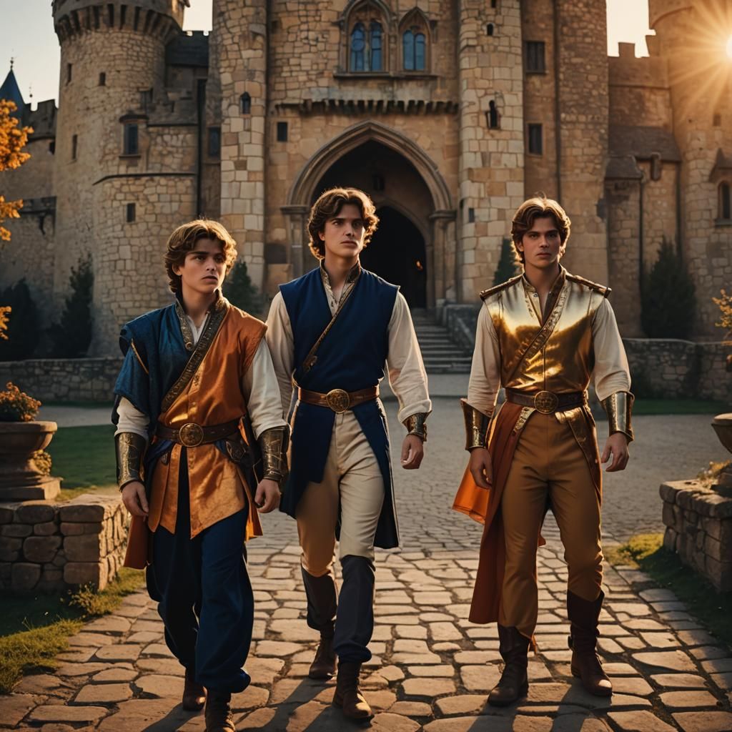 Princes Arriving at Castle in Cinematic Film Still