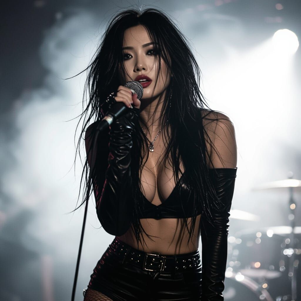 Asian Singer in Dynamic Stage Pose