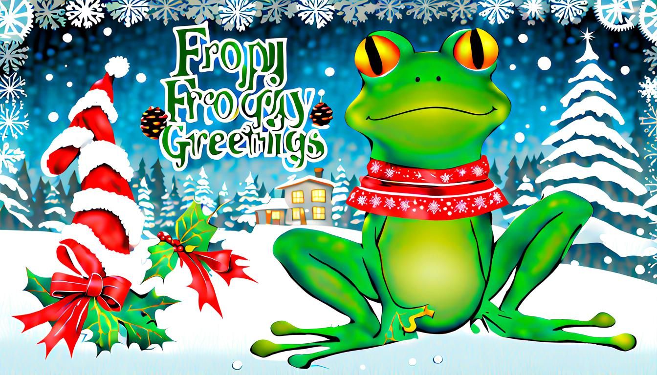 Festive Frog Christmas Holiday Greeting Card