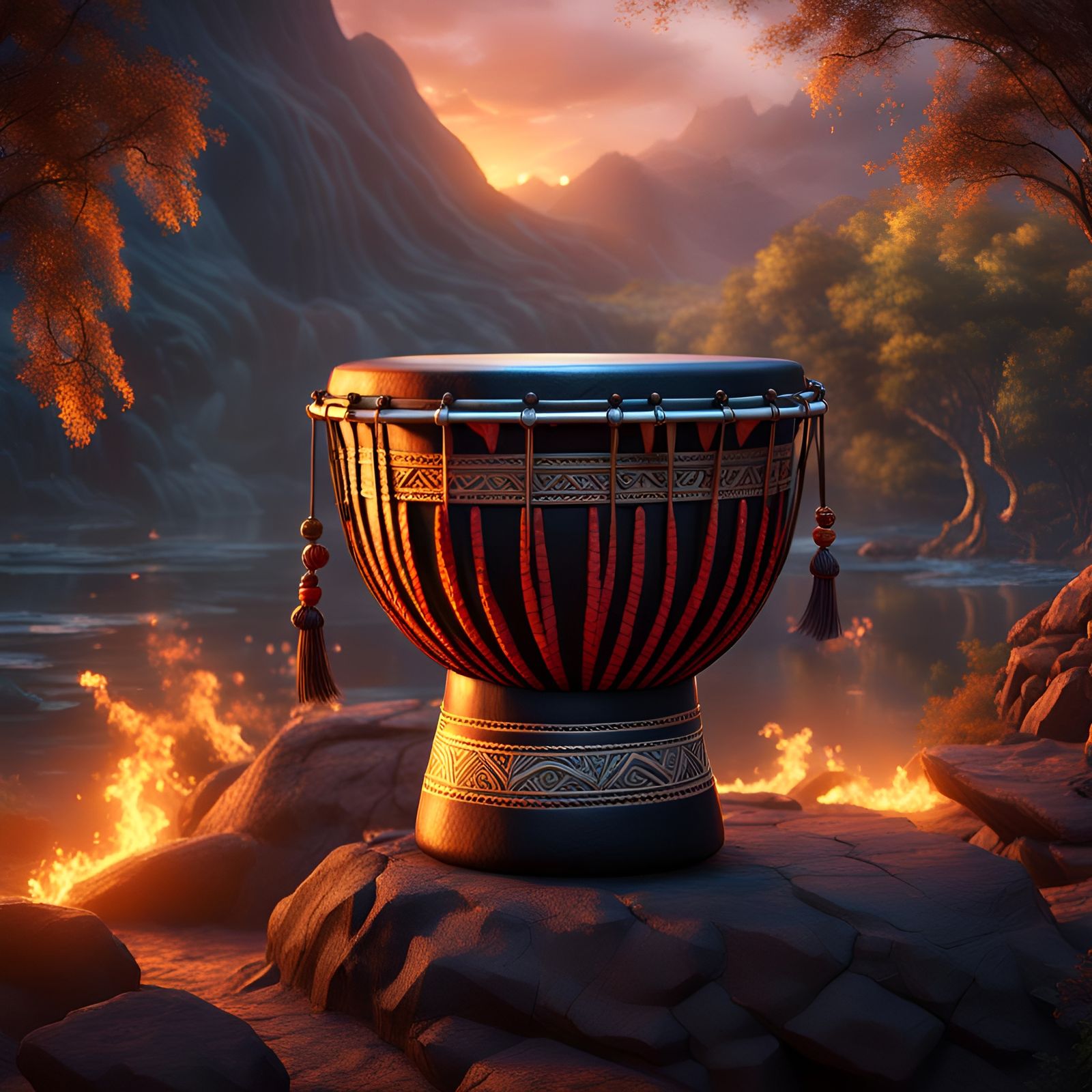 Epic Tribal Drums in Nature's Night: Fantasy Art