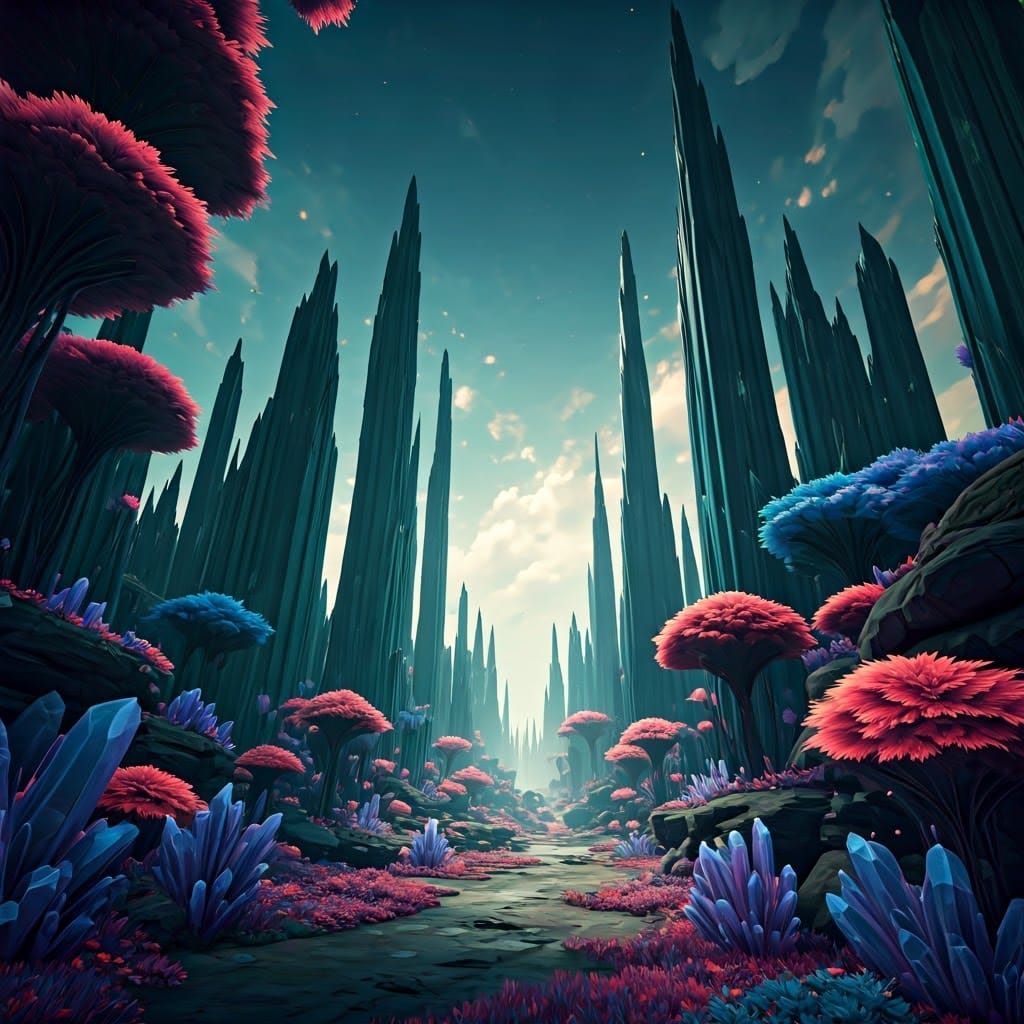 Enchanted Crystal Realm in Dreamlike Landscape