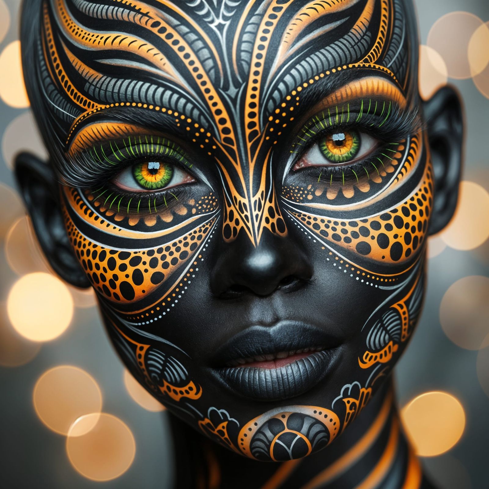 Realistic Black Woman with Intricate Tiger Face Paint