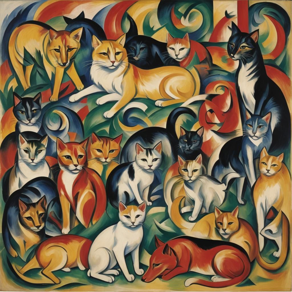 Vibrant Canine Feline Expressionism