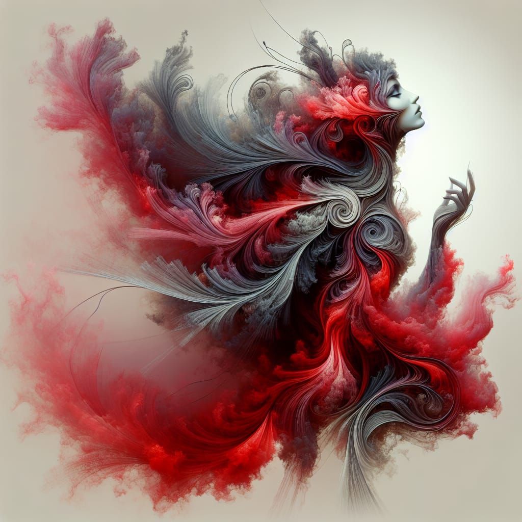 Abstract Smoke Lady in Red, Matte Painting