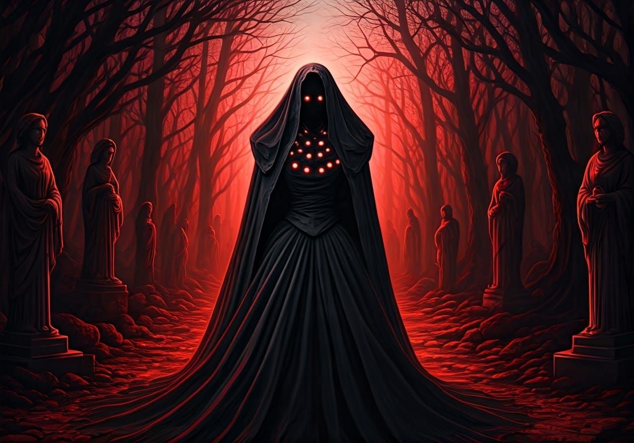 Victorian Woman in Macabre Woodland Realm