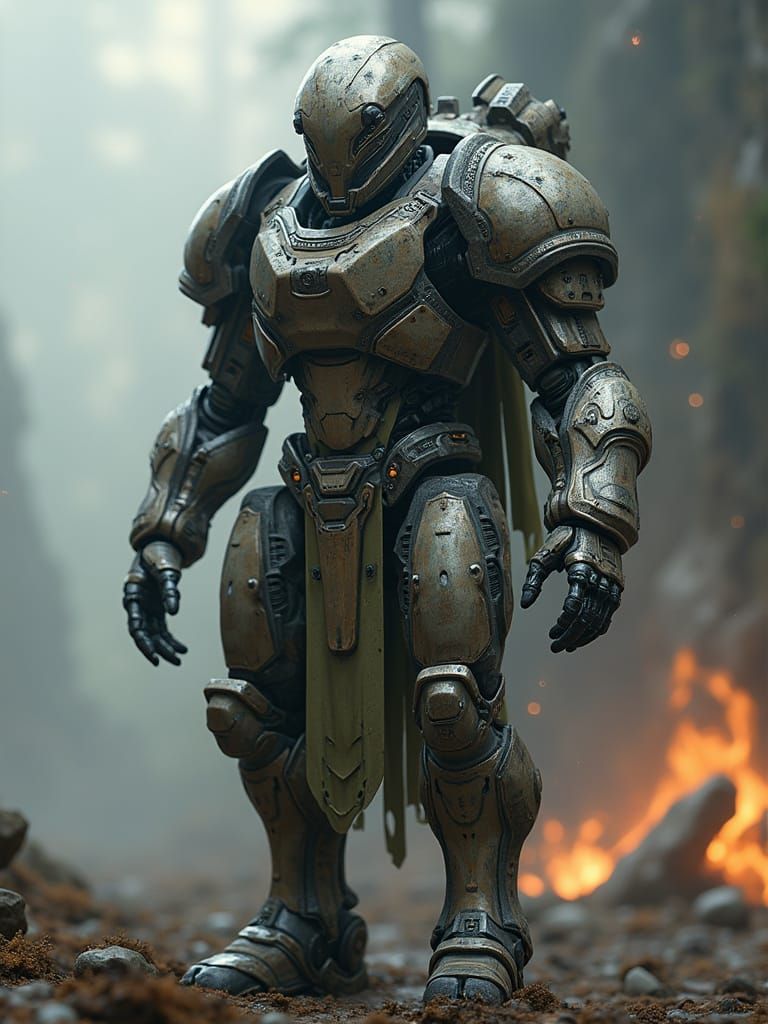 Warforged in Camo Battle Armor, Sci-Fi Digital Art