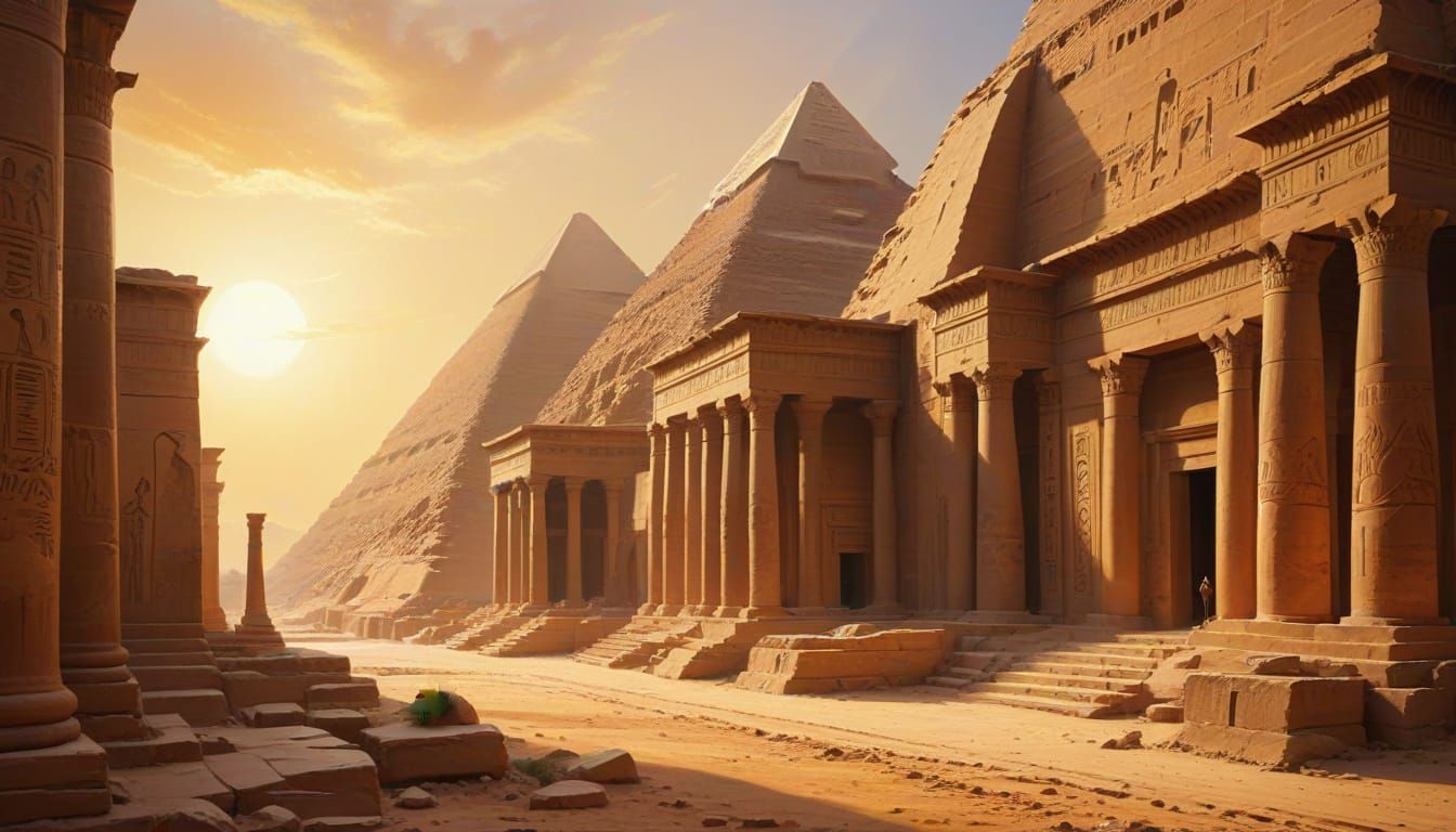 Golden Hour over Ancient Heliopolis in Oil Painting Style