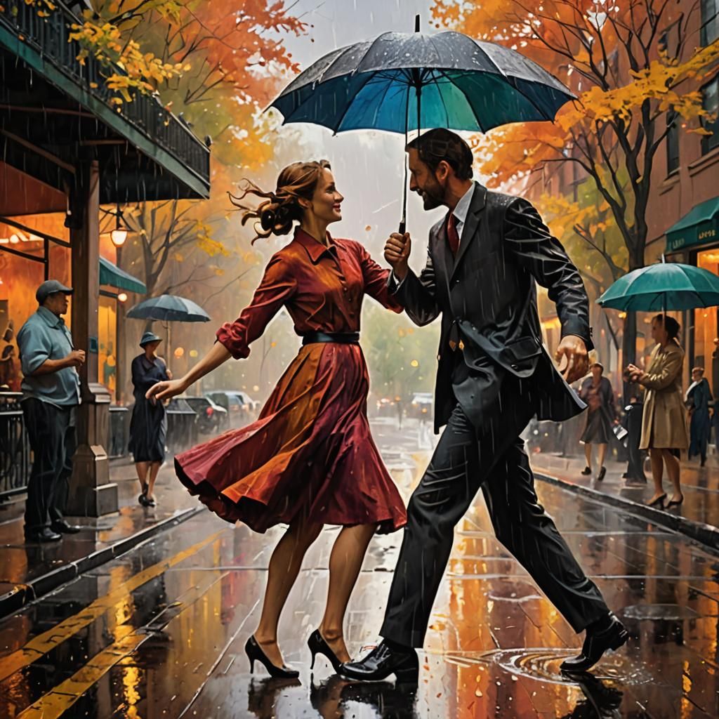 Couple Dancing in Rainy Sunlight: Impressionistic Surrealism