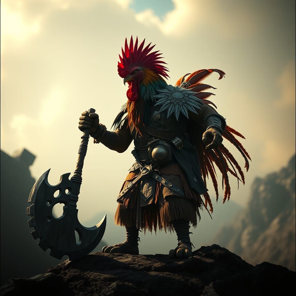 Rooster Barbarian Warrior in Mystical Fantasy Realm