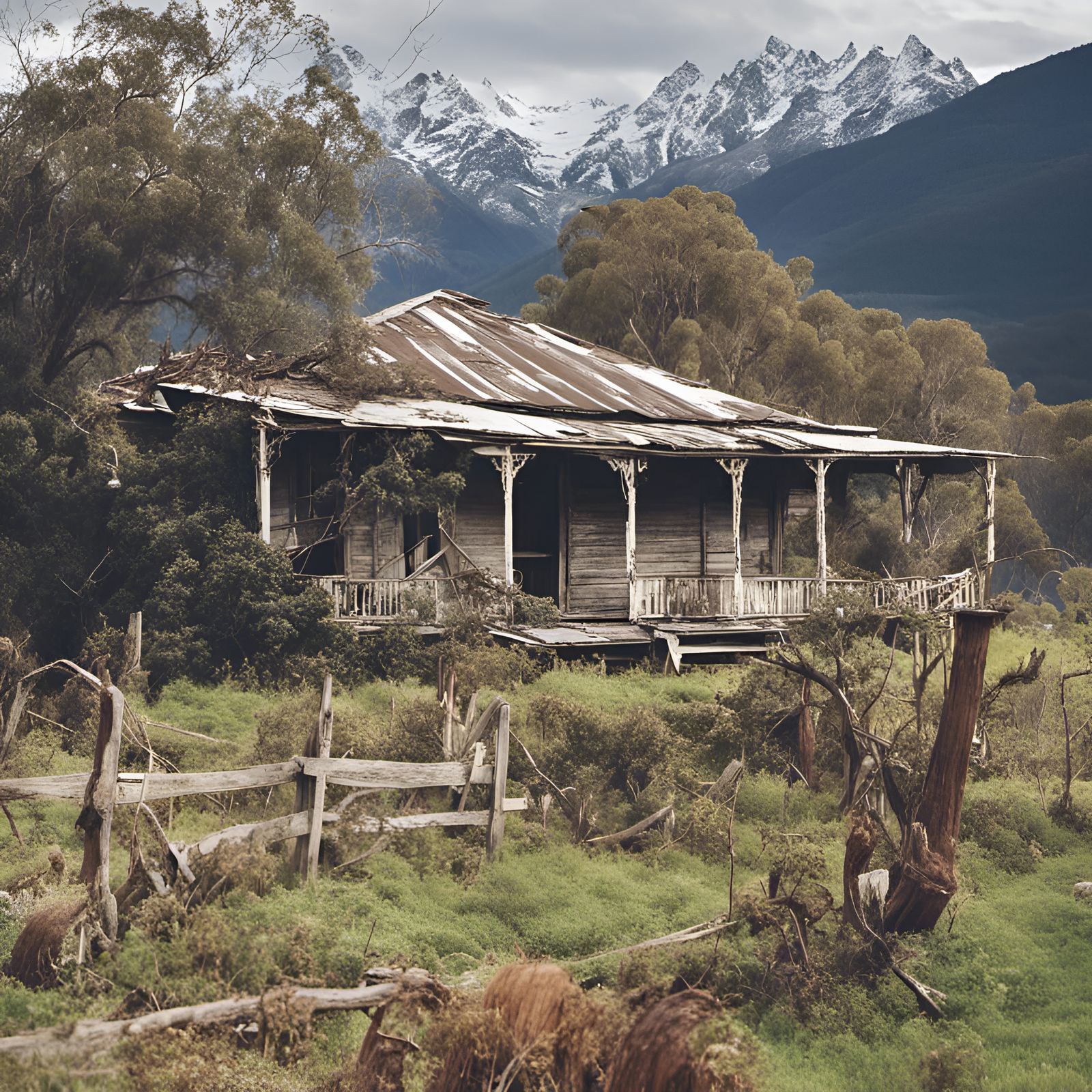 Derelict Country House with Overgrown Verandah