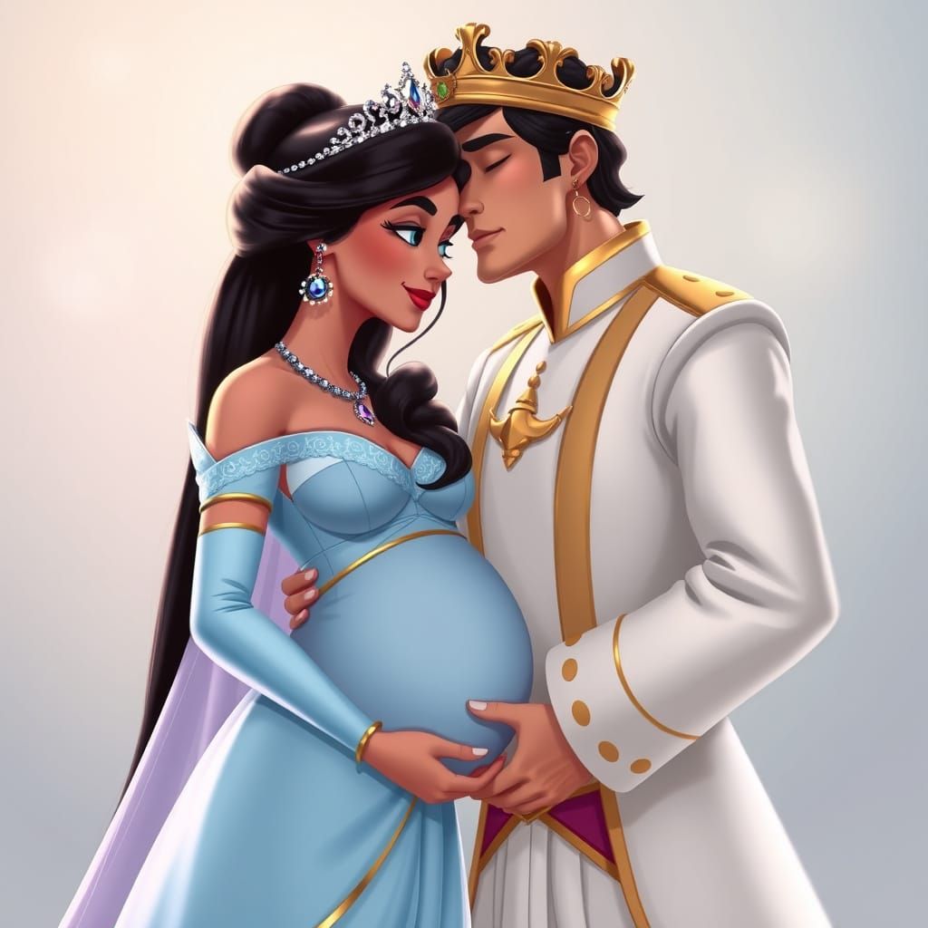 Jasmine and Aladdin: Romantic Kiss in Realistic Style