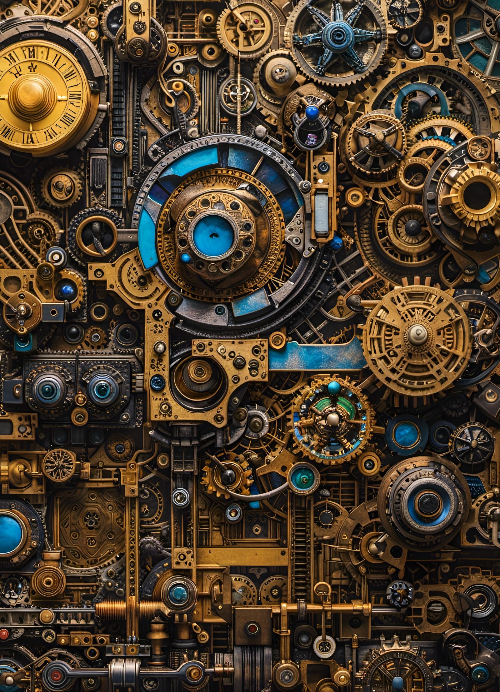 Fractal Clockwork Art on Table in Chrome Style