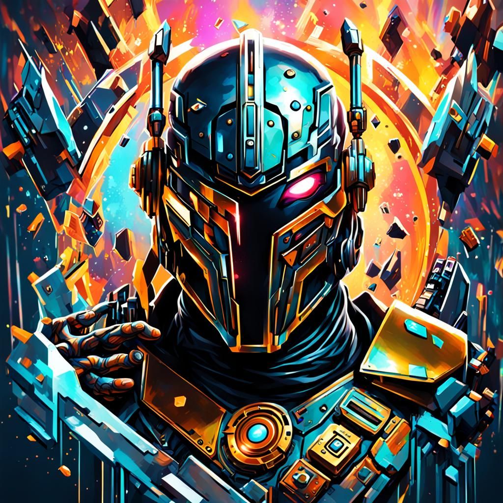 Hyperrealistic Cybernetic Face in Splash Art Style