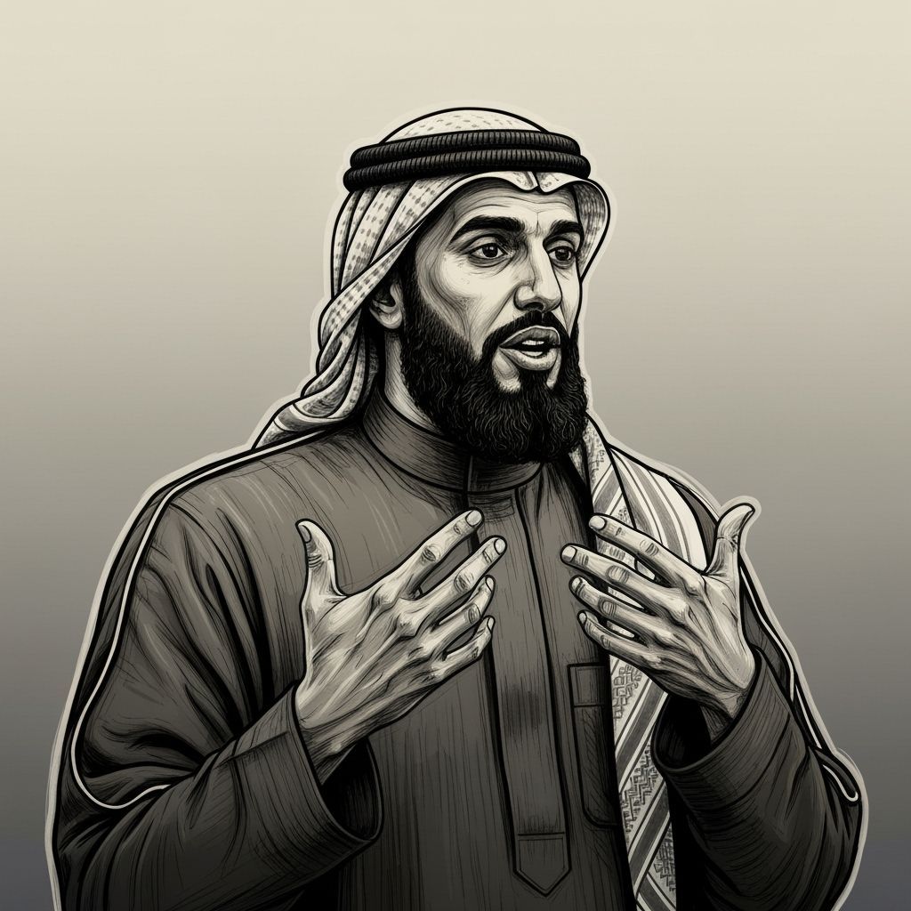 Expressive Arab Man: Charcoal Drawing