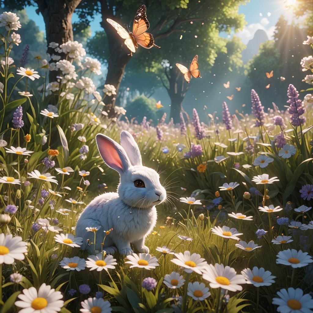 Rabbit with Butterfly Wings in Fairy Grove