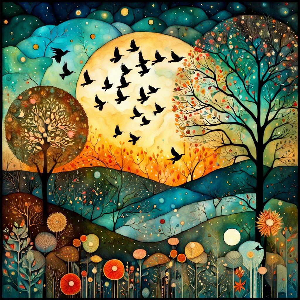 Birds Dreamily Flying: Whimsical Watercolor Collage