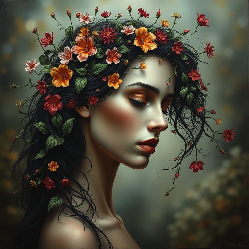 Surrealistic Portrait of a Melancholic Female Form in Nature...