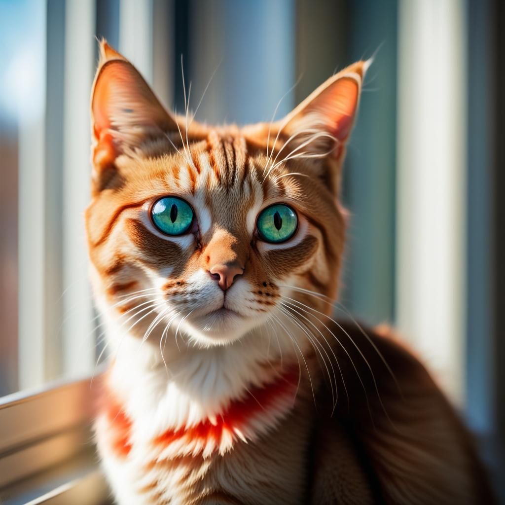 Cat with Watermelon Fur and Huge Blue Eyes