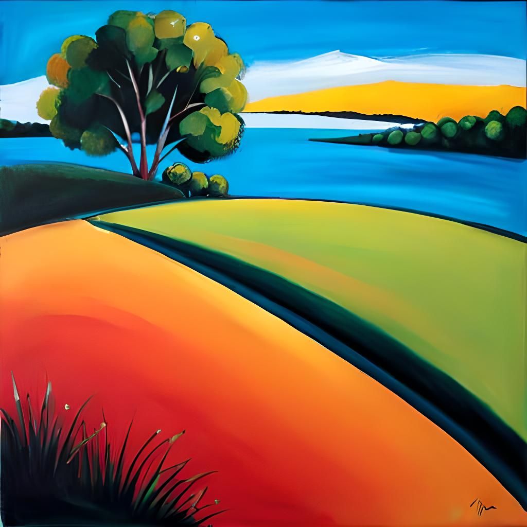 Abstract Figurative Painting with Sunflowers on Wood