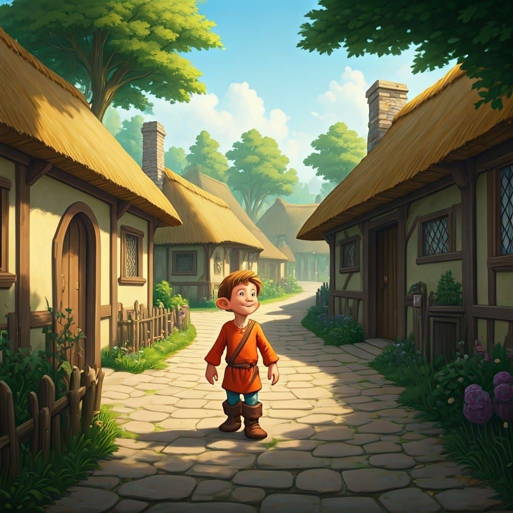 Vibrant Village Greeting in Whimsical Style