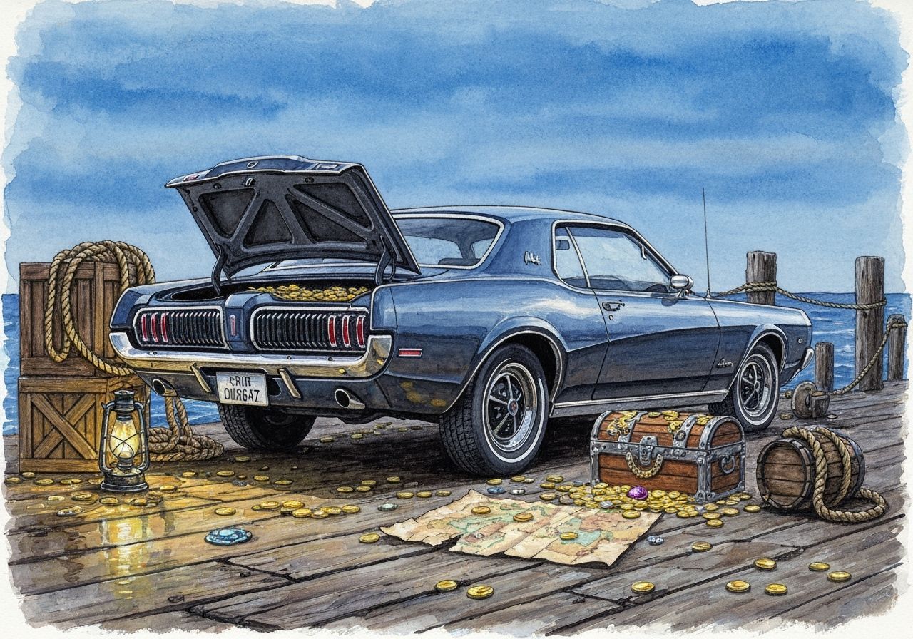 Gouache Mercury Cougar Pirate Treasure at Twilight