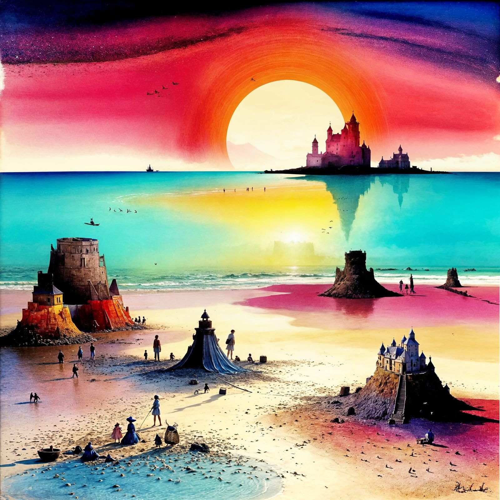 beautiful fantasy fairy beach, by mordecai ardon <lora:Rainb...