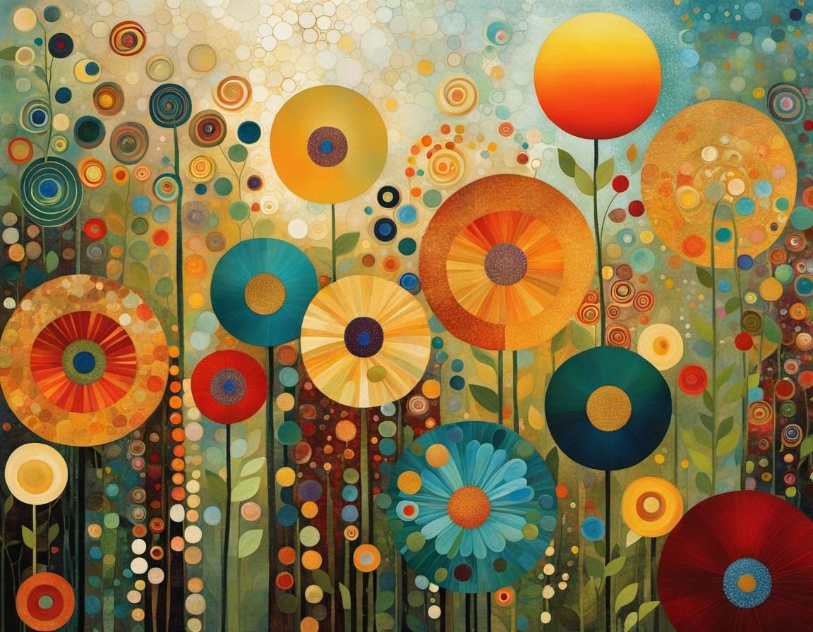 Klimt-Inspired Garden Landscape with Abstract Patterns