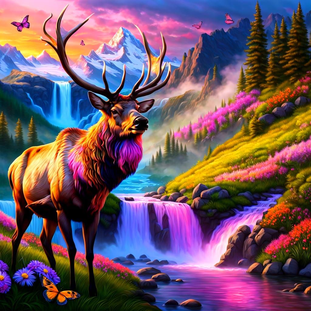 Regal Elk Amidst Vibrant Mountainscape