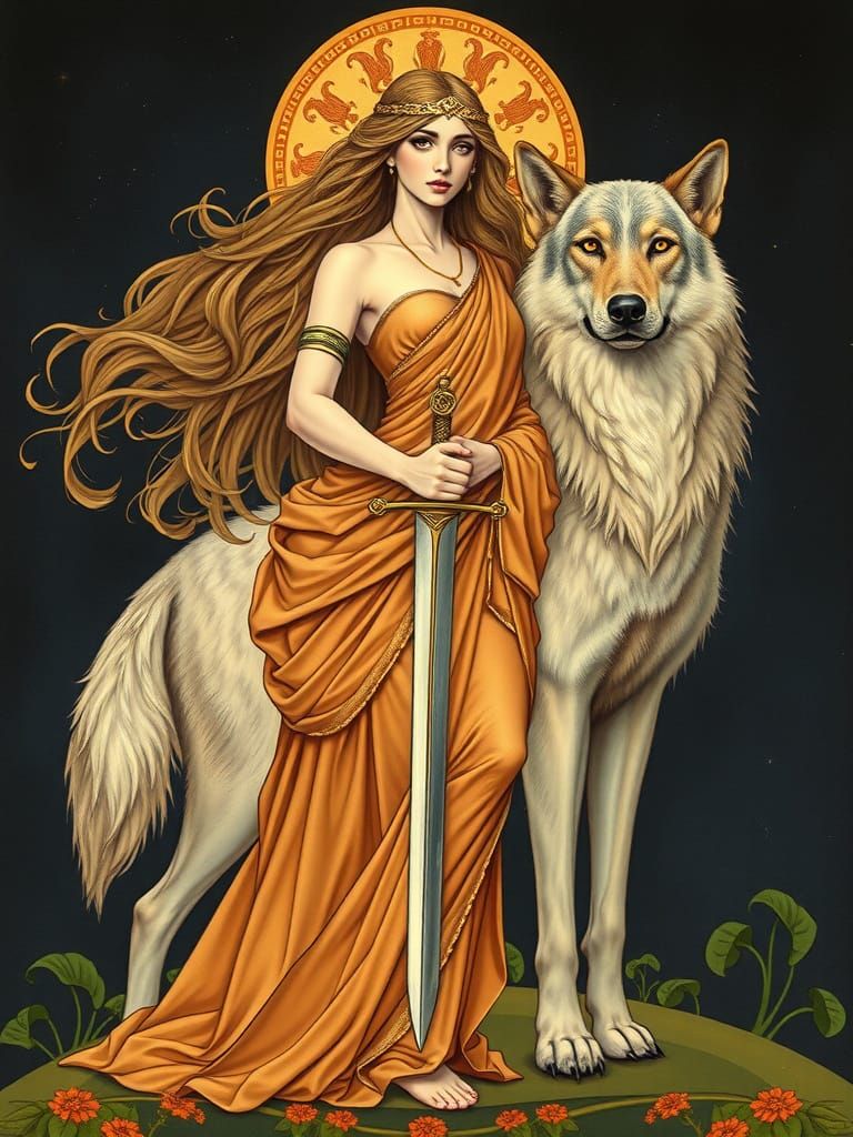 Ethereal Goddess of Wisdom in Symbolist Style