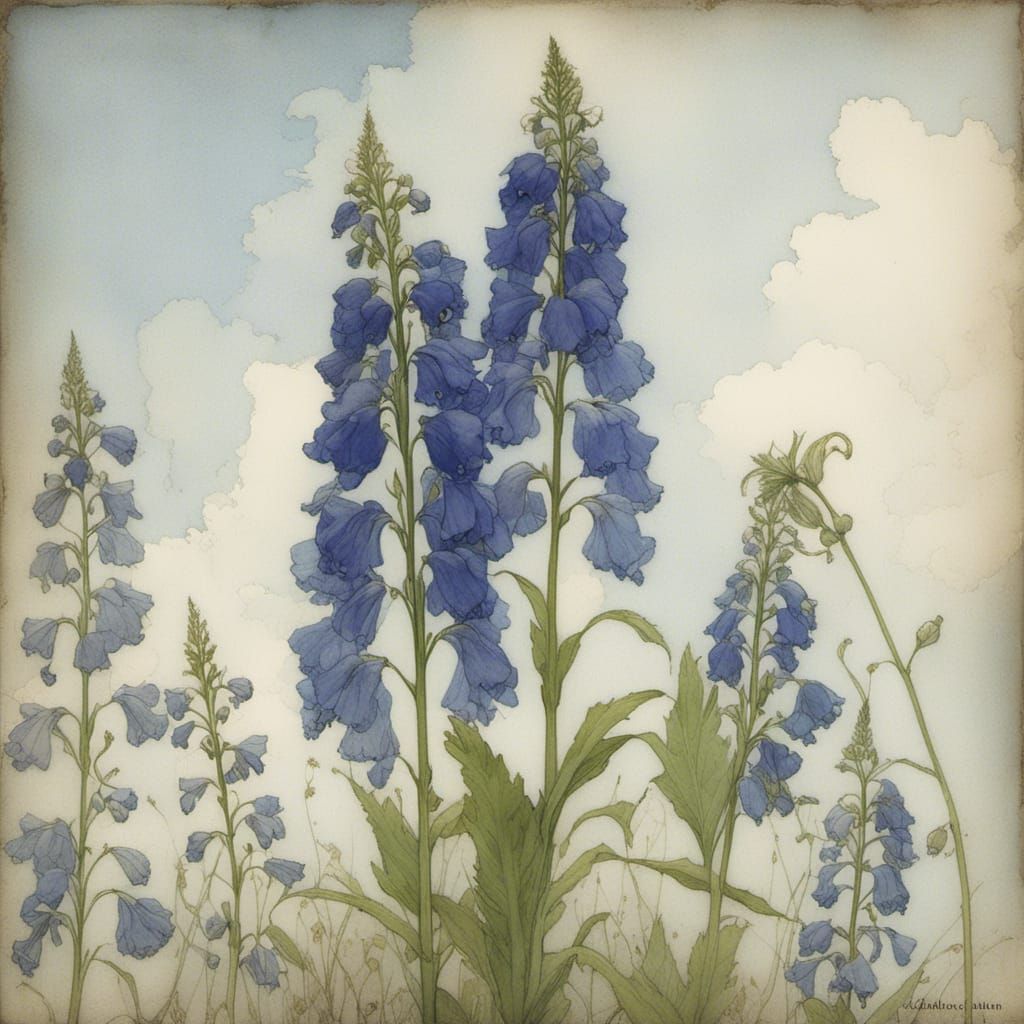 Delphinium and Monkshood in a Vintage Style
