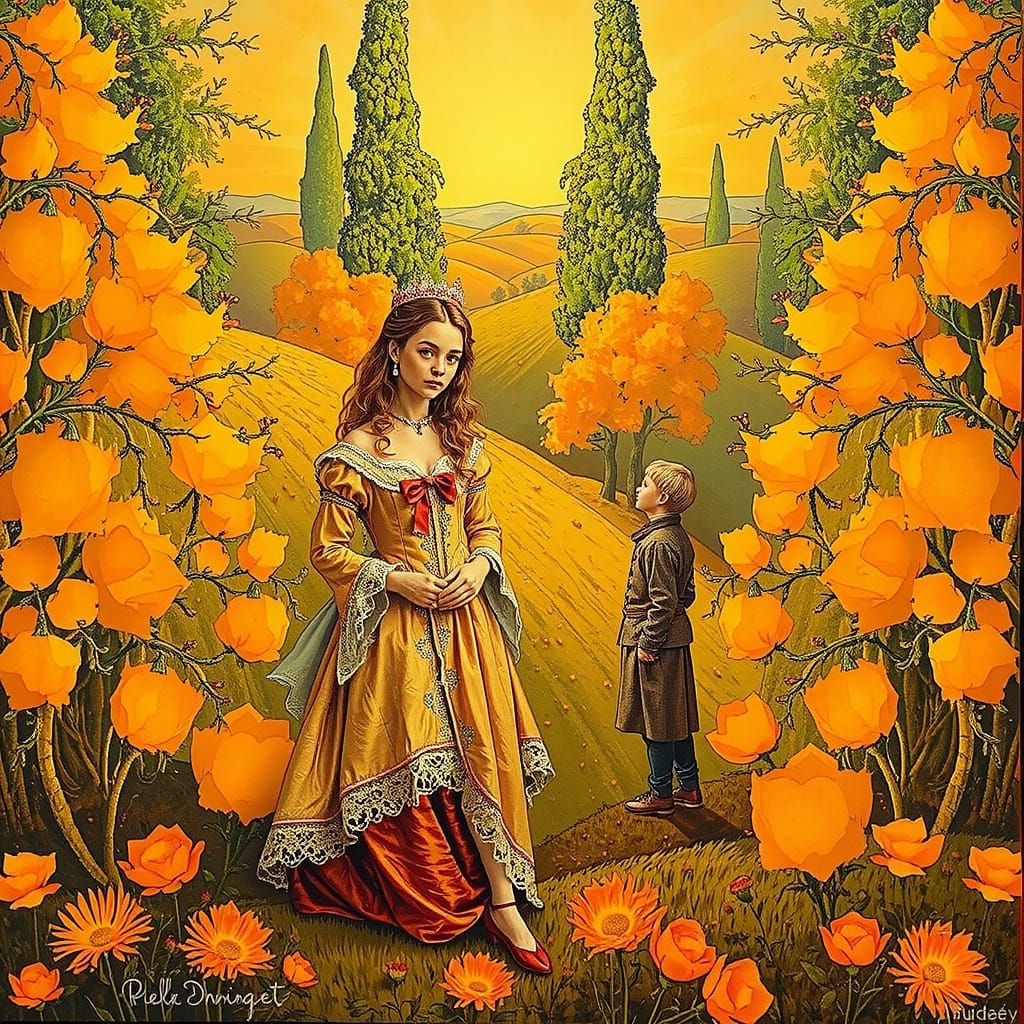 Figure in Antique Clothing in French Countryside