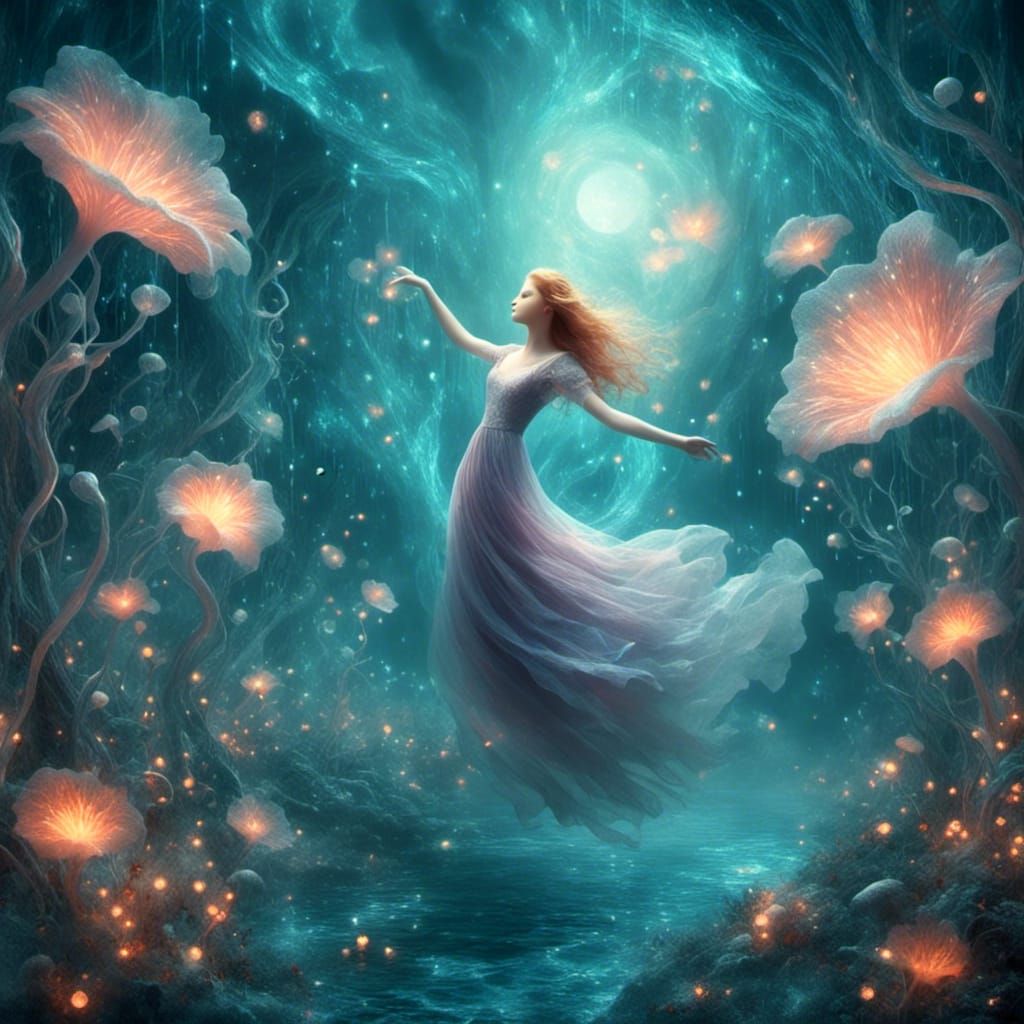 Sea Angel Dancing in Ethereal Fantasy Landscape